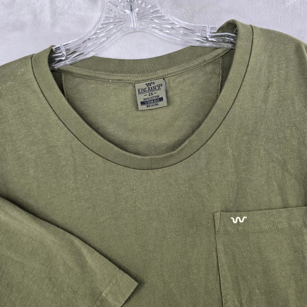 King‎ Ranch T-Shirt Mens 2X Olive Green Cotton Pocket Short Sleeve Logo Tee